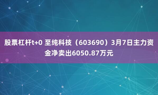 股票杠杆t+0 至纯科技（603690）3月7日主力资金净卖出6050.87万元
